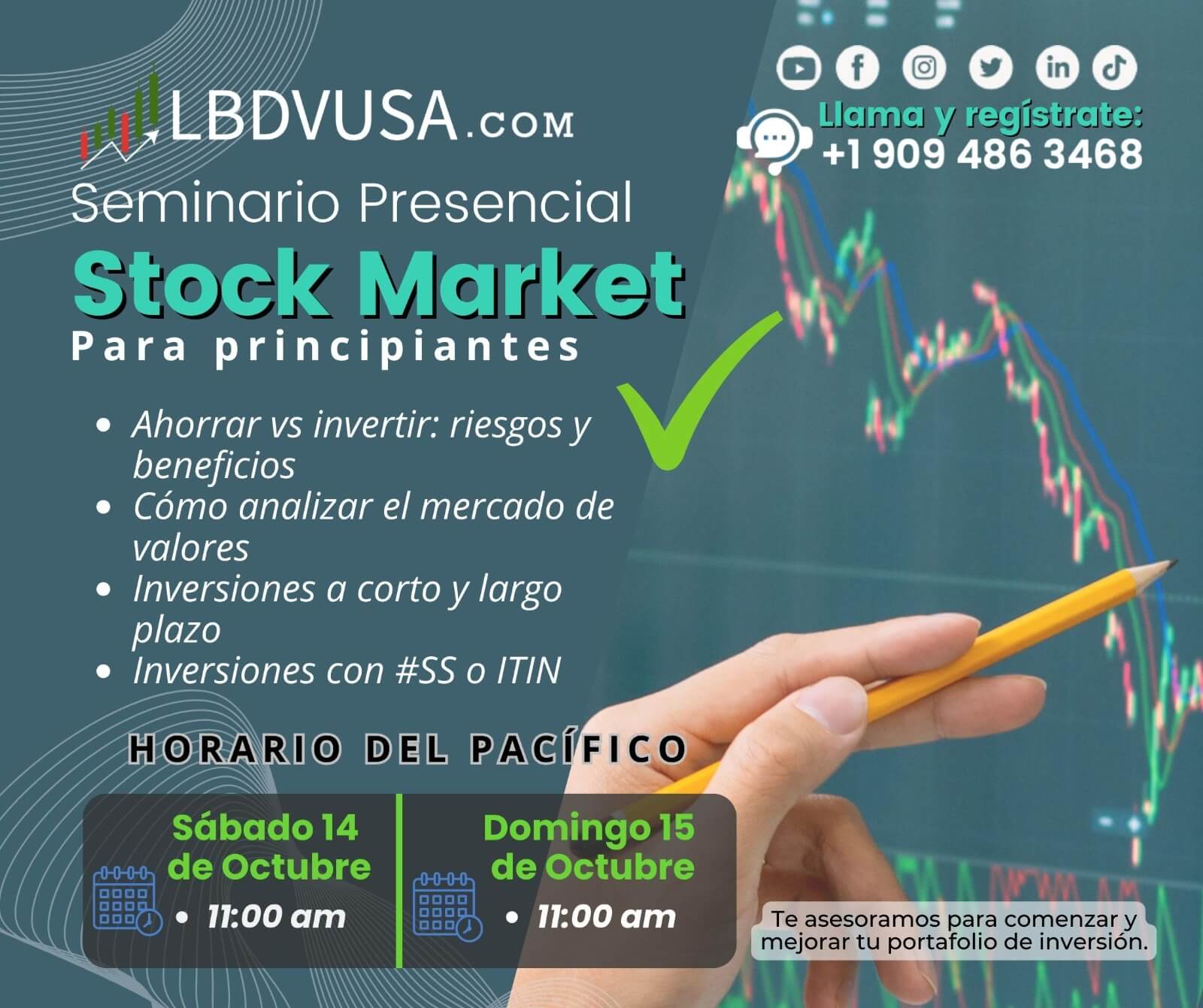Flyer promocional de Seminario presencial para aprender invertir en la Bolsa de valores
